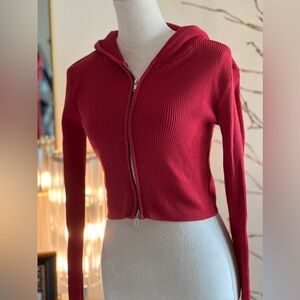 Brandy Melville red cardigan with hoodie size S